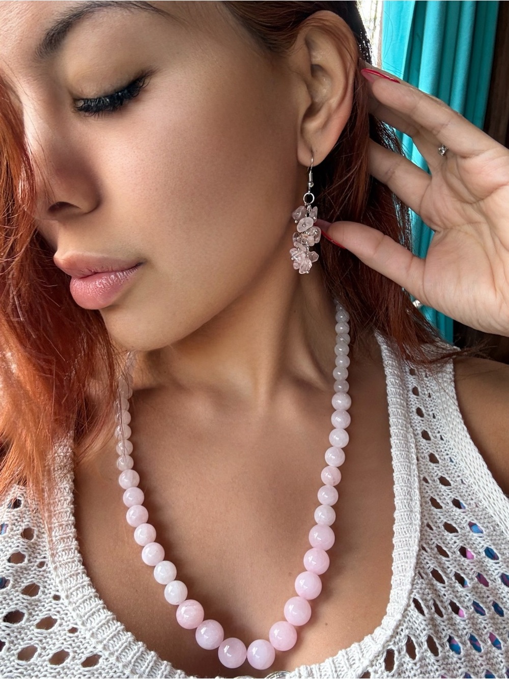 Hand-Strung Rose Quartz Bead Necklace - Soft Pink